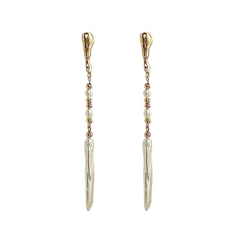 Irregular Baroque Pearl Drop Earrings — gold earrings, view 5