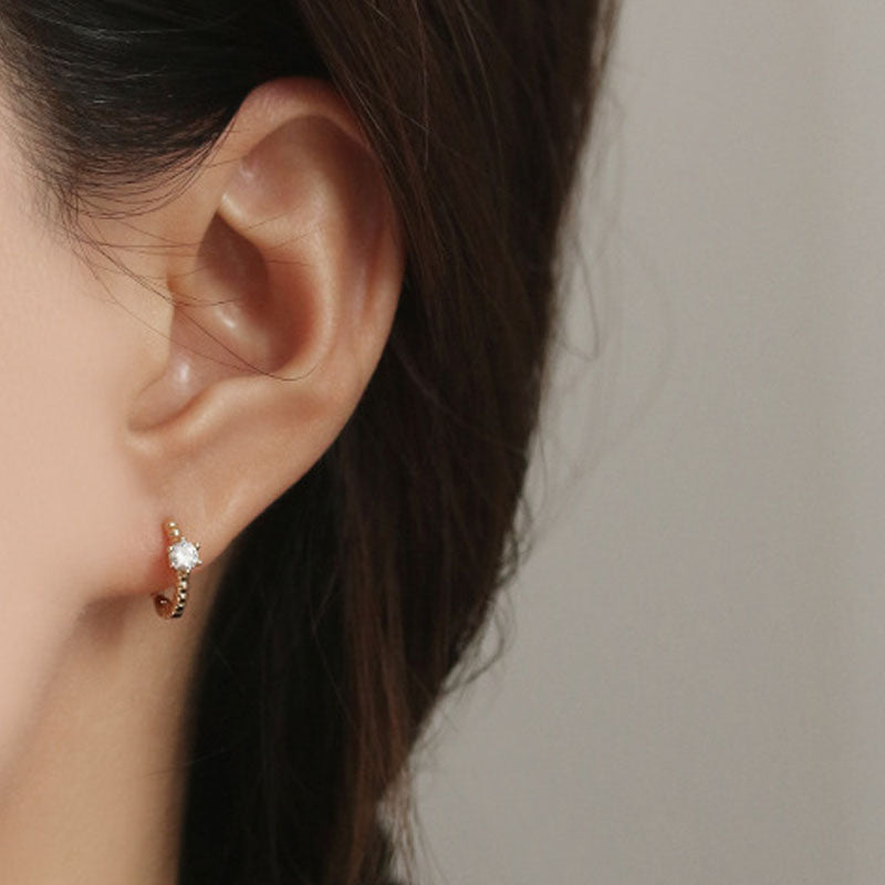 Rhinestone Gold Mini Hoop Earrings — gold earrings, view 2