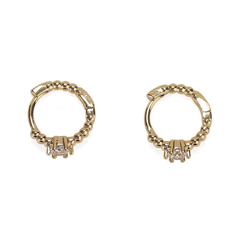 Rhinestone Gold Mini Hoop Earrings — gold earrings, view 3