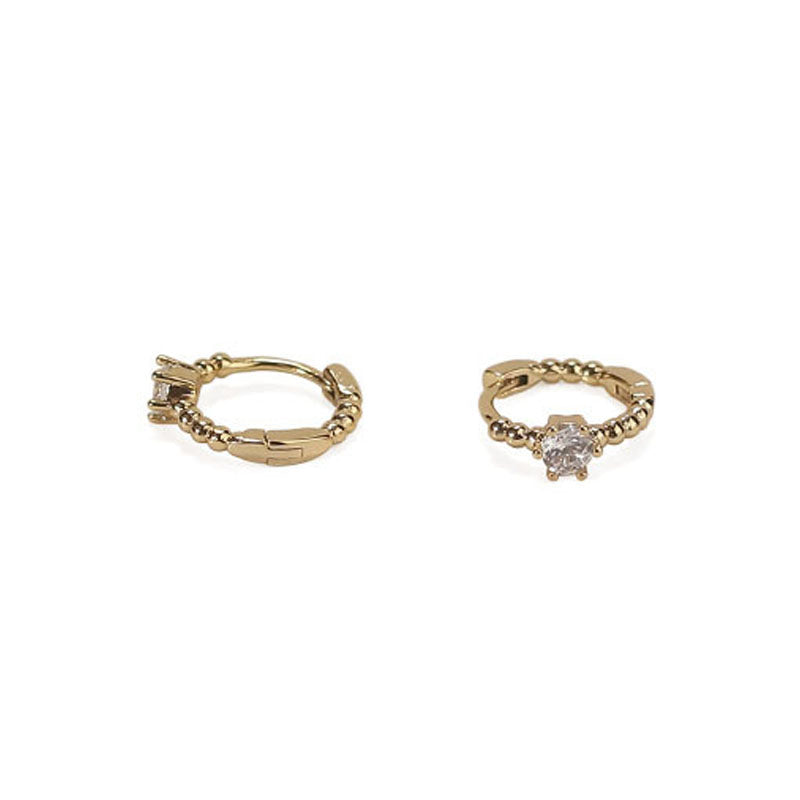 Rhinestone Gold Mini Hoop Earrings — gold earrings, view 4