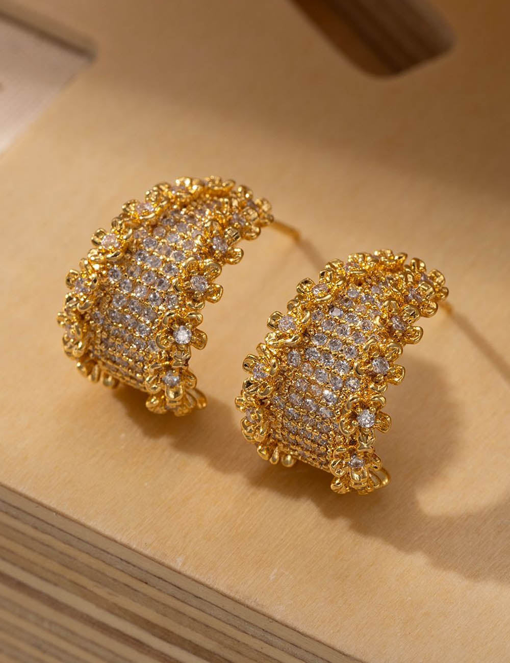 Floral Cubic Zirconia C-Shape Studs — gold earrings