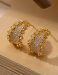 Floral Cubic Zirconia C-Shape Studs — gold earrings