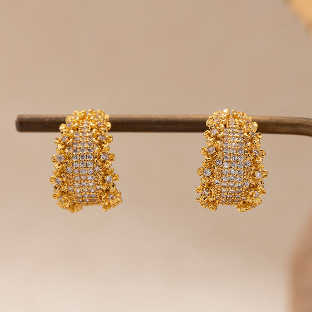 Floral Cubic Zirconia C-Shape Studs — gold earrings, view 4