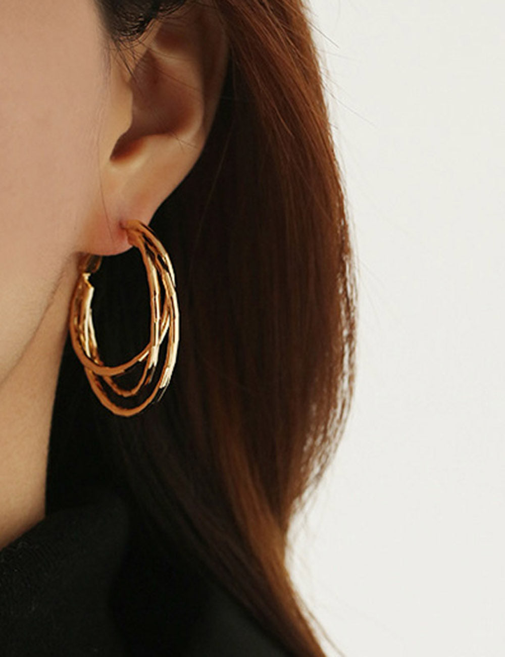 Multi Layer Circle Hoop Earrings — gold earrings, view 2