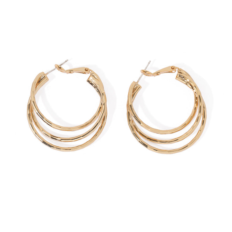 Multi Layer Circle Hoop Earrings — gold earrings, view 3