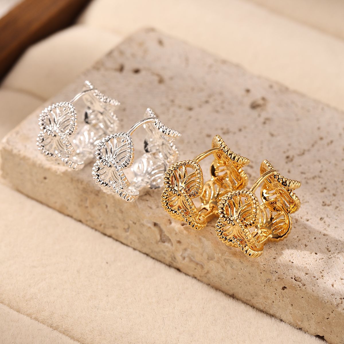 Textured Hollow Hoop Earrings — earrings, view 2