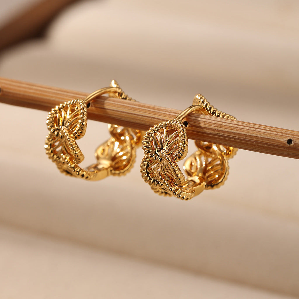 Textured Hollow Hoop Earrings — earrings, view 3
