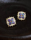 Four-Leaf Clover Square Studs — purple earrings