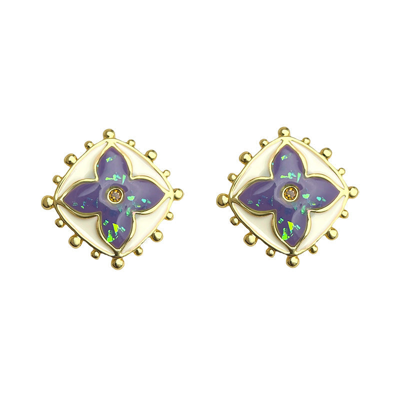 Four-Leaf Clover Square Studs — purple earrings, view 5