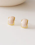 Geometric Enamel C-Shaped Studs — beige earrings