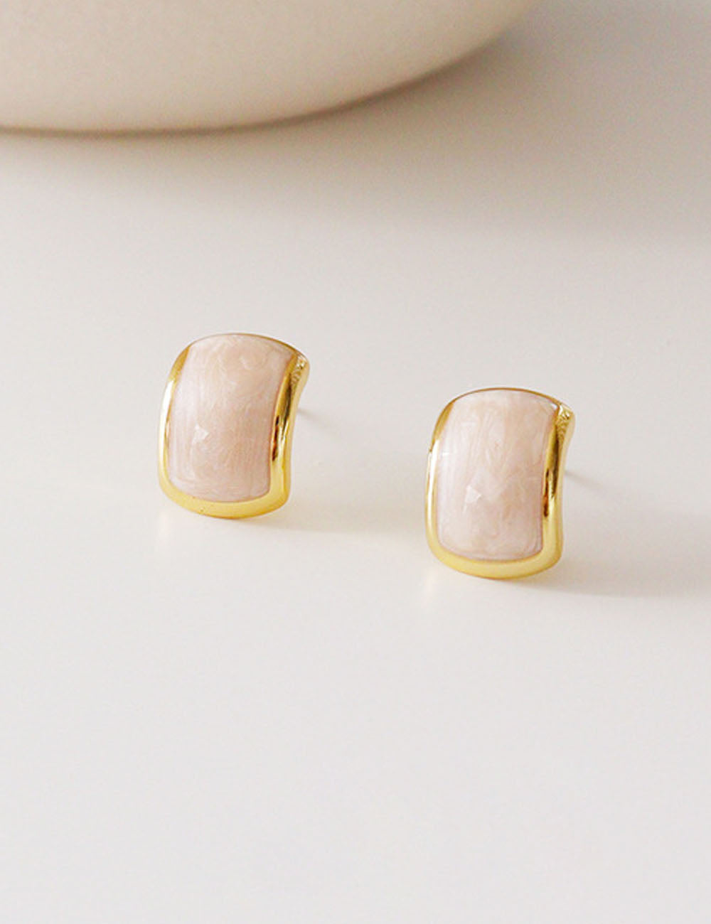 Geometric Enamel C-Shaped Studs — beige earrings