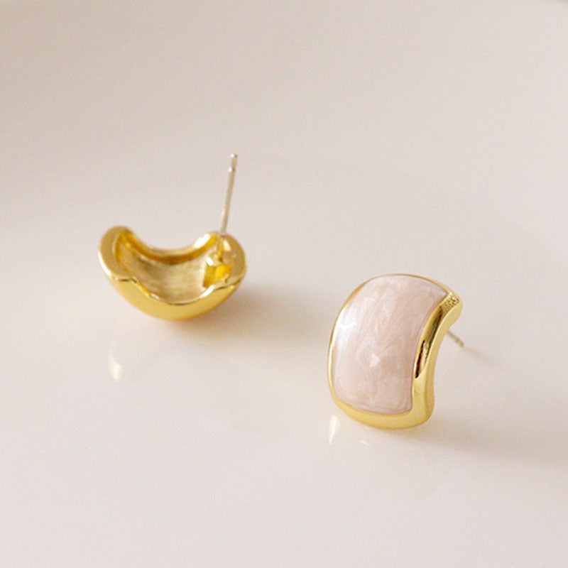 Geometric Enamel C-Shaped Studs — beige earrings, view 2