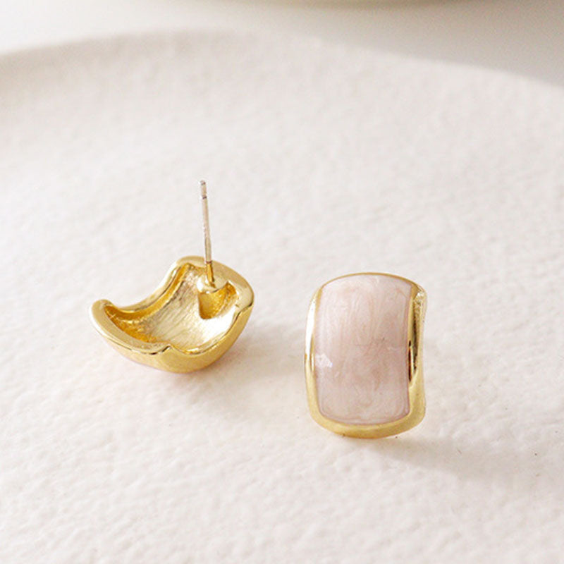 Geometric Enamel C-Shaped Studs — beige earrings, view 3