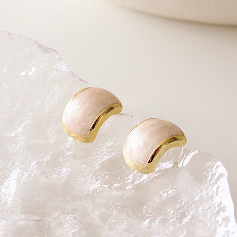 Geometric Enamel C-Shaped Studs — beige earrings, view 4