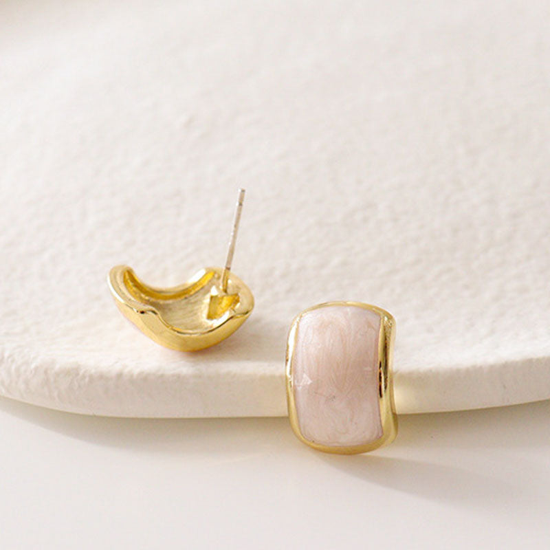 Geometric Enamel C-Shaped Studs — beige earrings, view 5