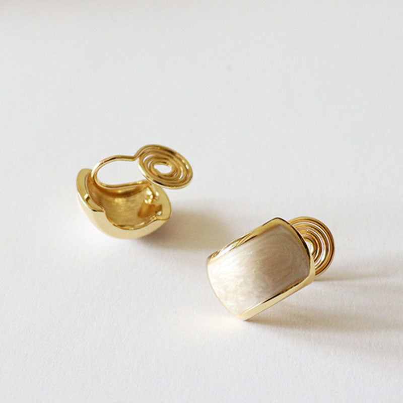 Geometric Enamel C-Shaped Studs — beige earrings, view 6