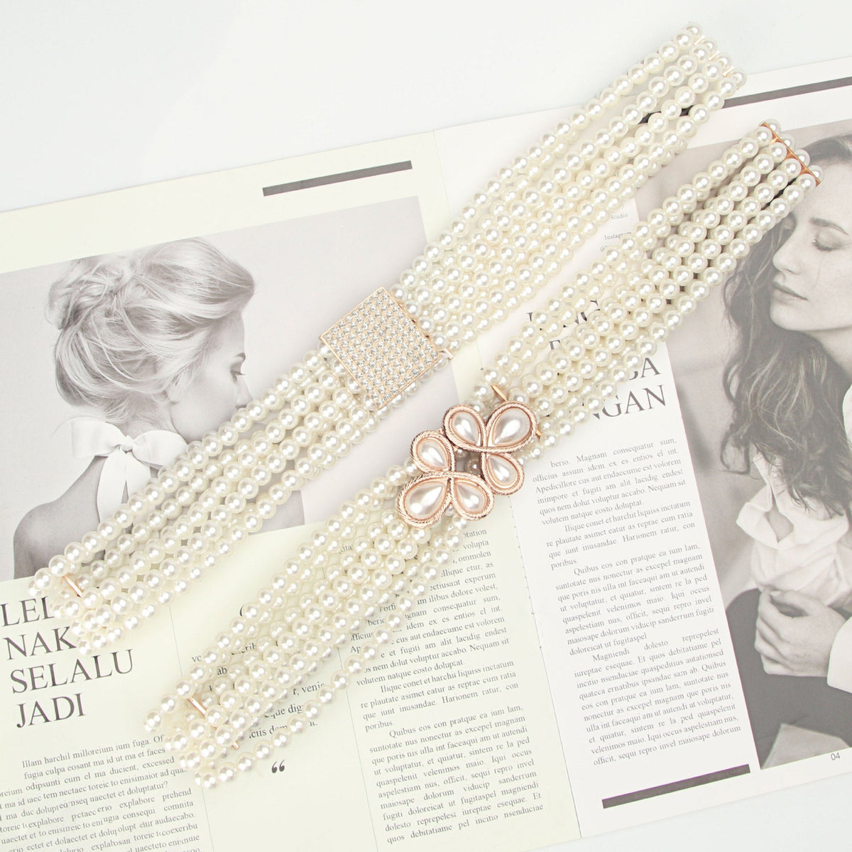 Bridal Pearl Rhinestone Waist Chain — body chain, view 2