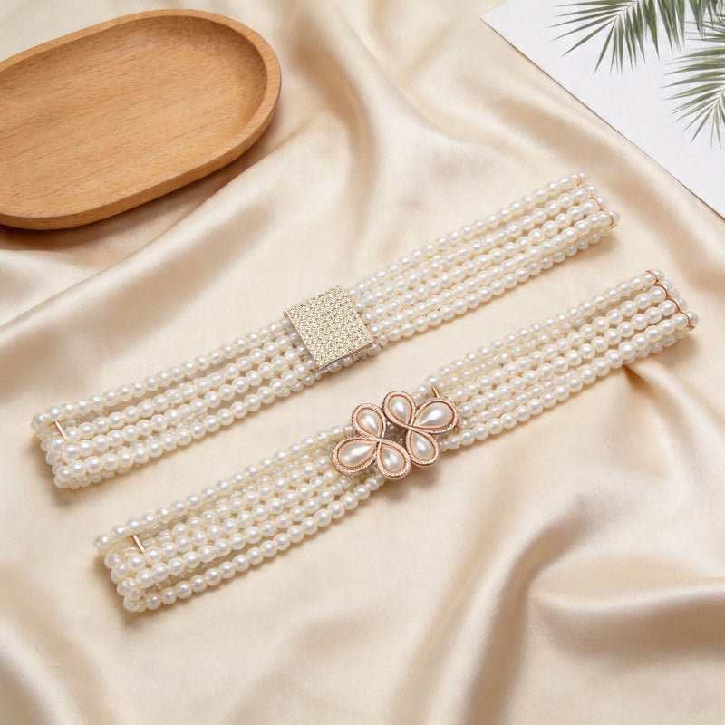 Bridal Pearl Rhinestone Waist Chain — body chain, view 3