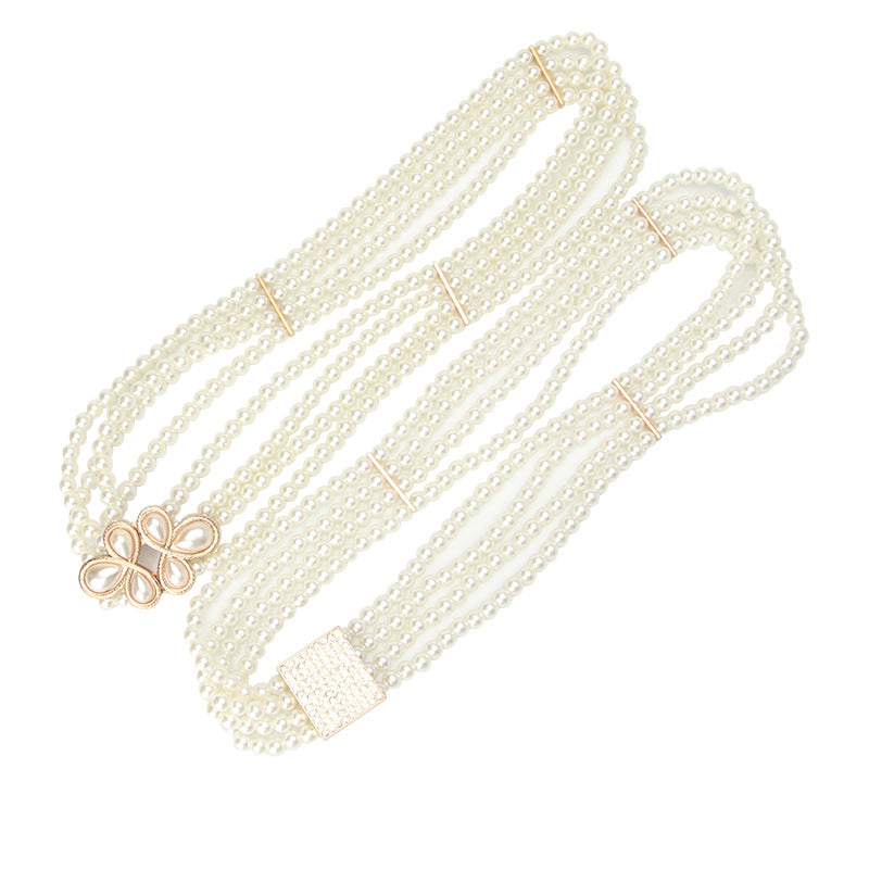 Bridal Pearl Rhinestone Waist Chain — body chain, view 8