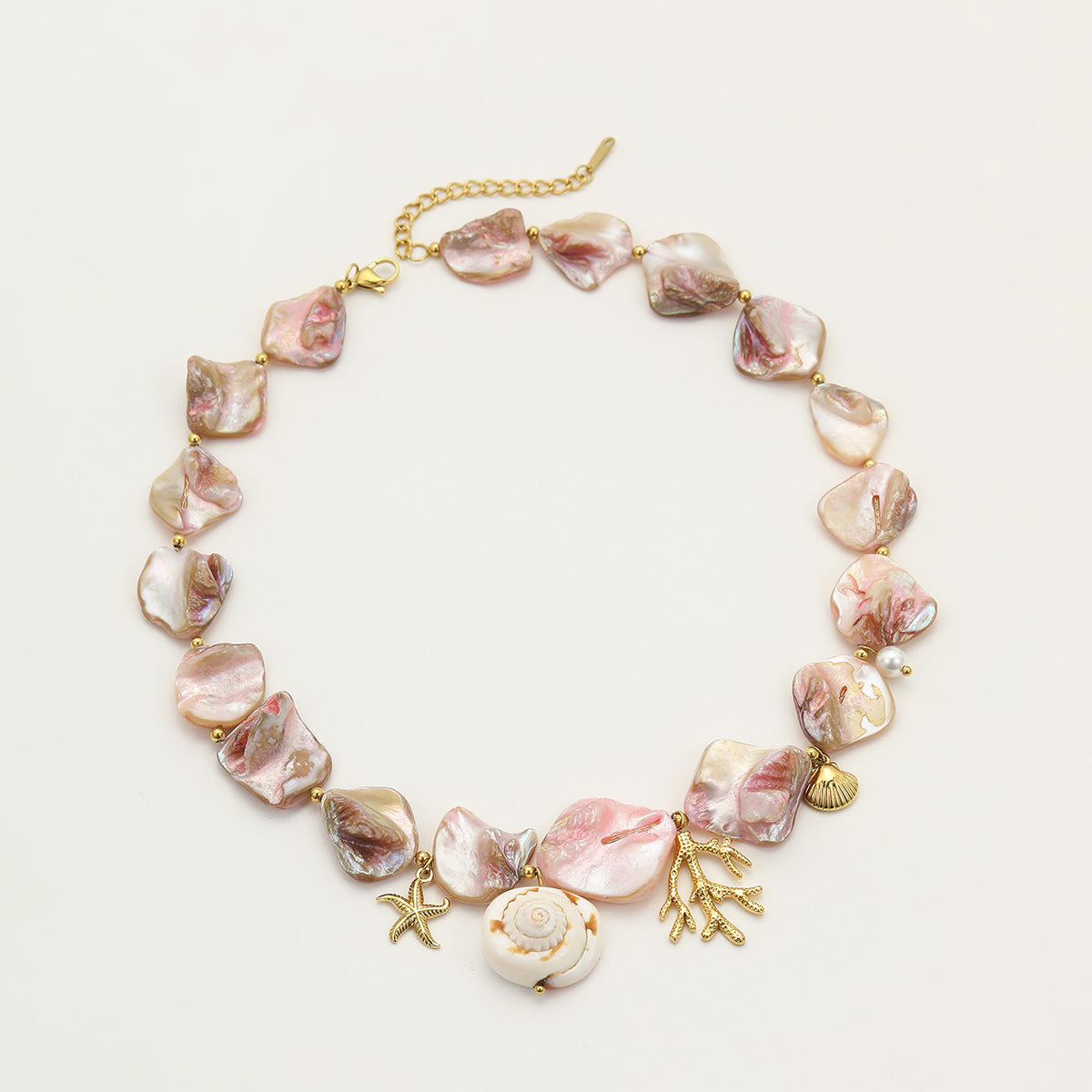 Shell Statement Necklace — pink necklace, view 4