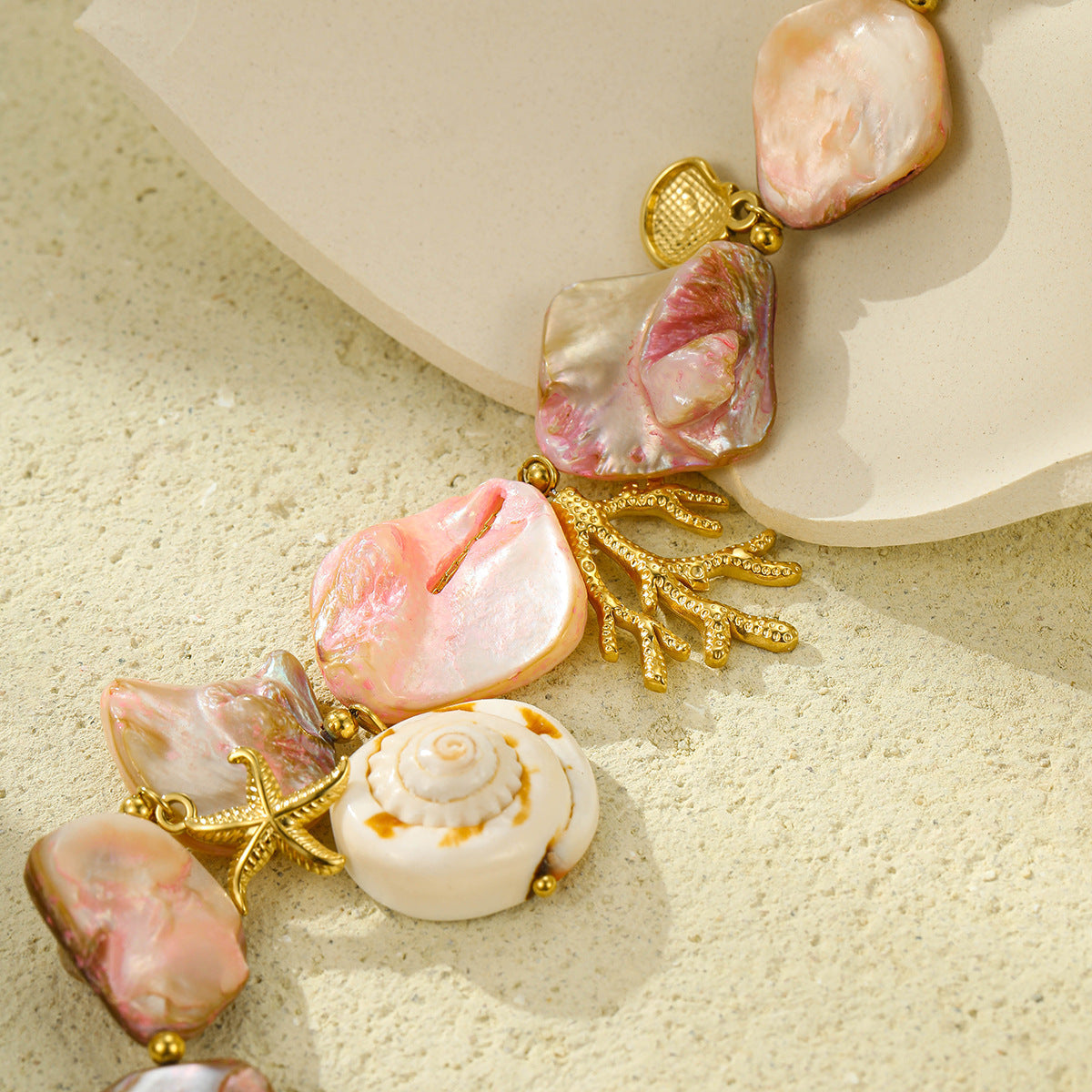 Shell Statement Necklace — pink necklace, view 5