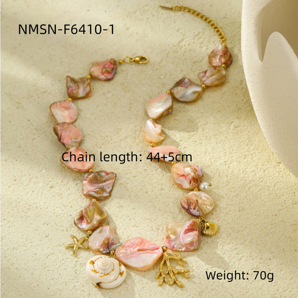Shell Statement Necklace — pink necklace, view 6