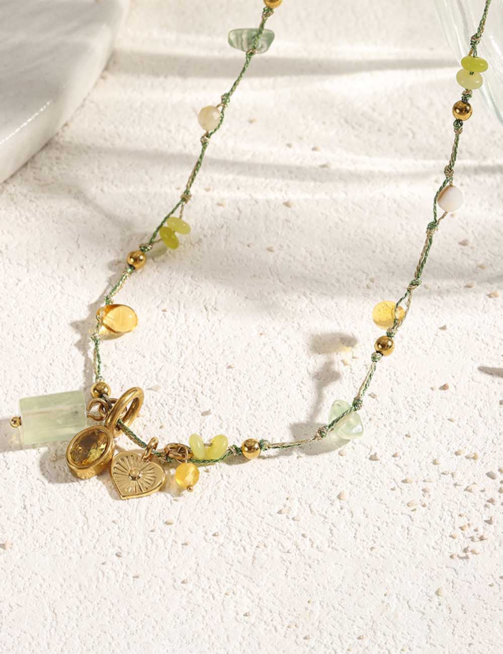 Layered Stone Beaded Choker — beige necklace