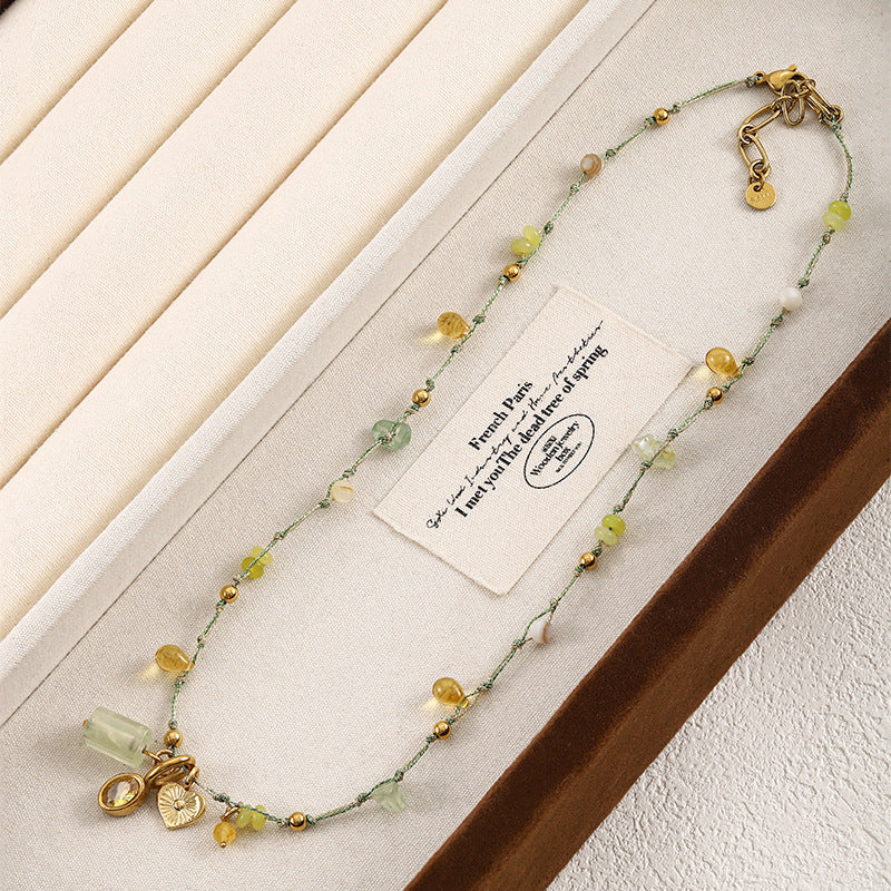 Layered Stone Beaded Choker — beige necklace, view 2