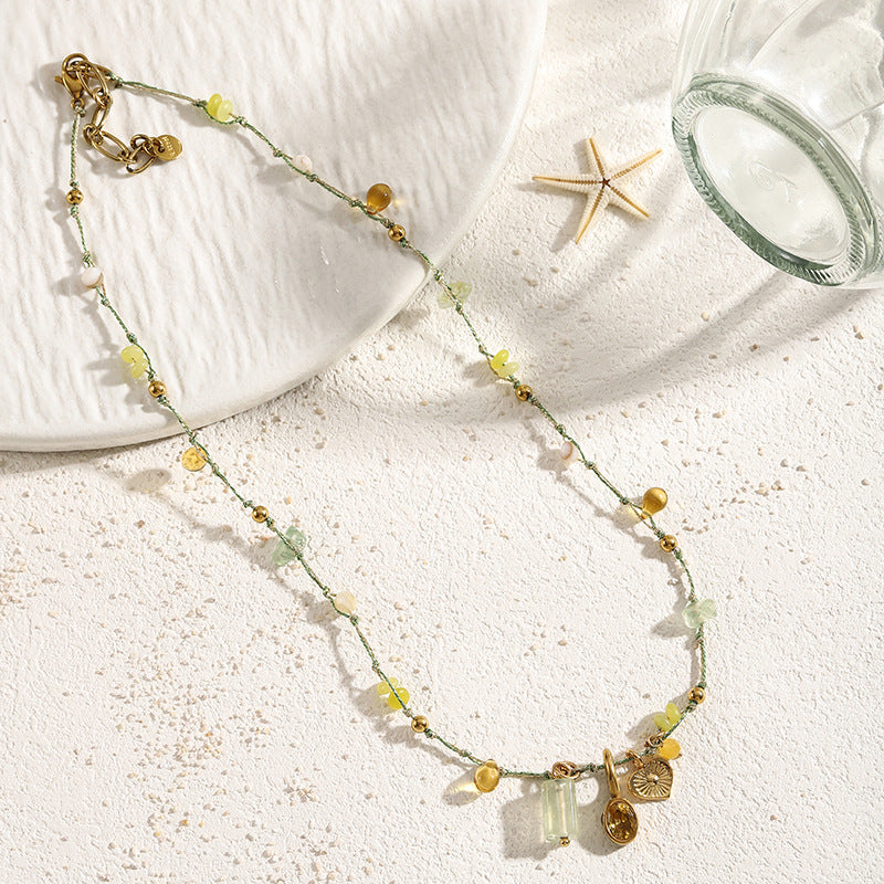 Layered Stone Beaded Choker — beige necklace, view 3