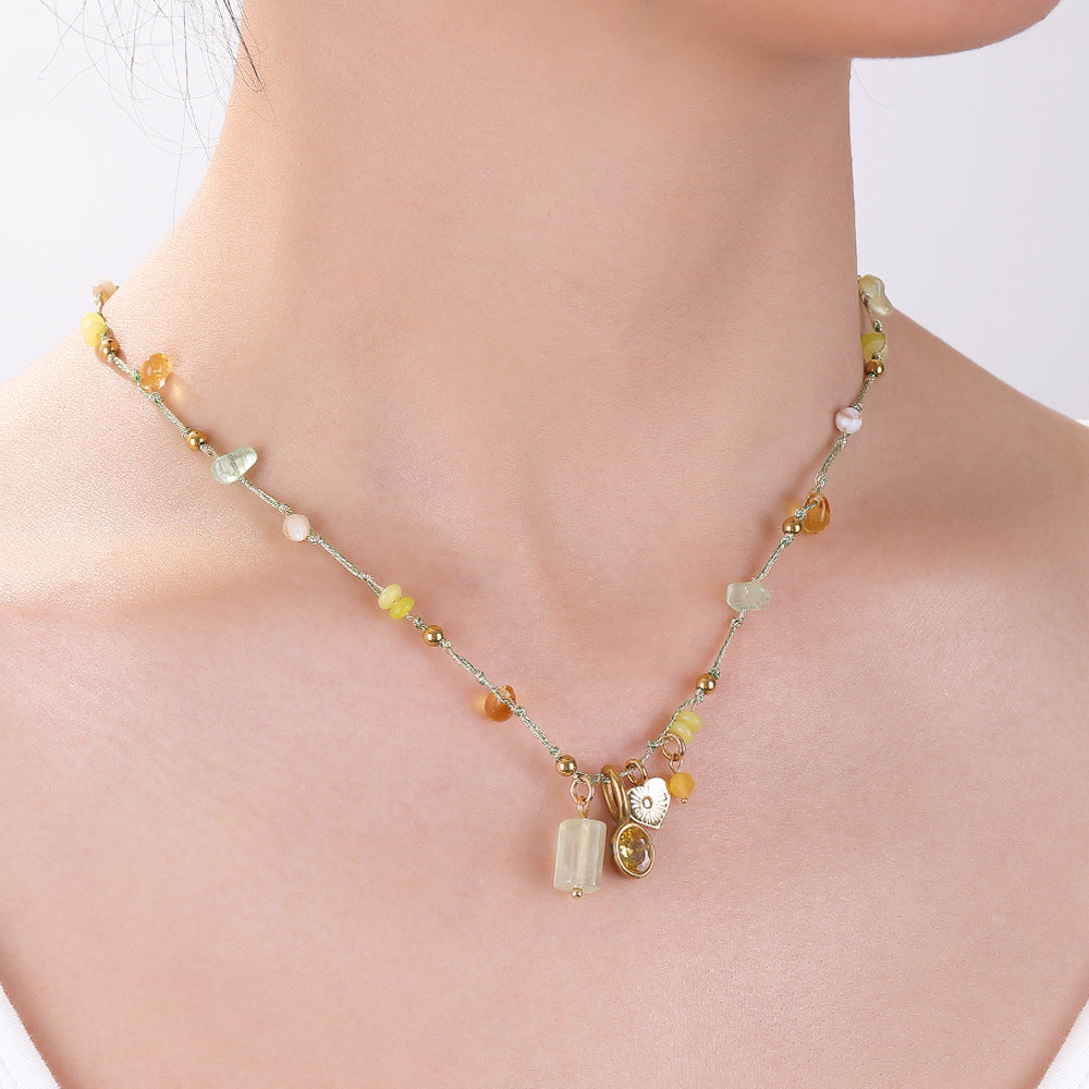 Layered Stone Beaded Choker — beige necklace, view 4