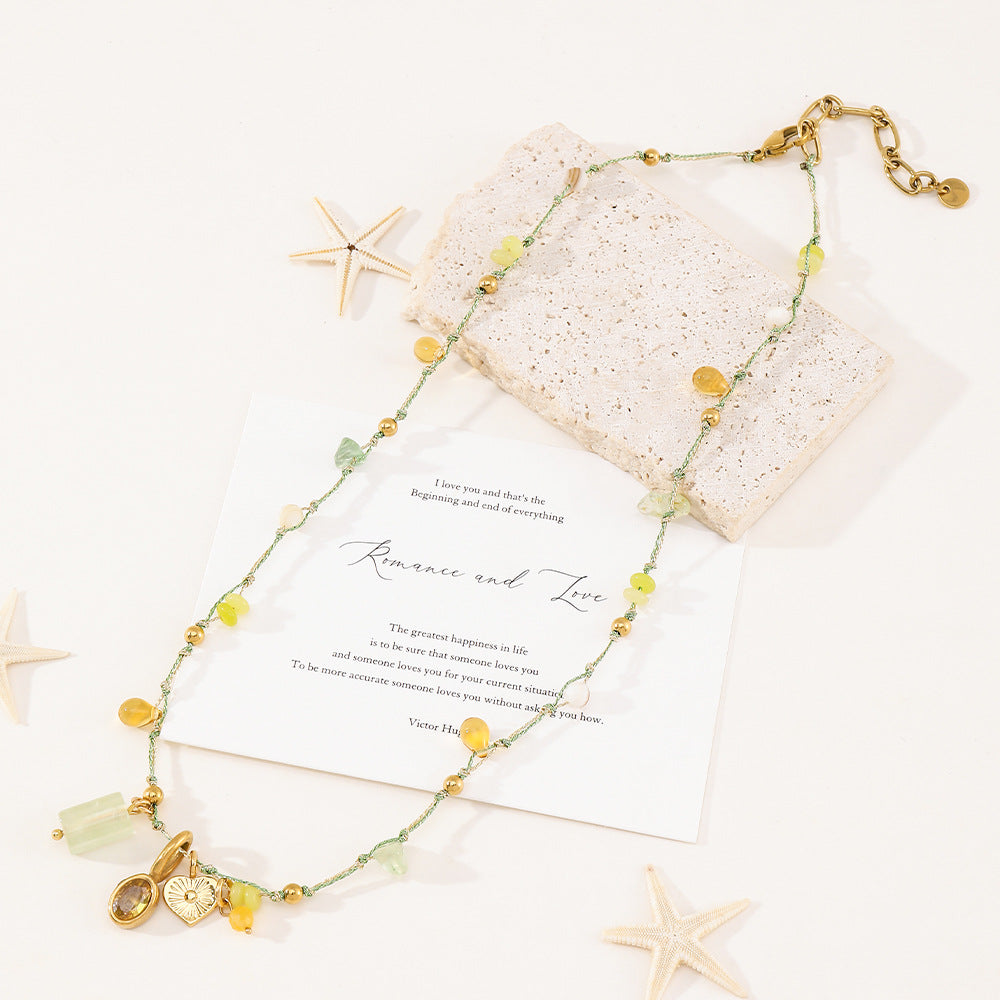 Layered Stone Beaded Choker — beige necklace, view 5