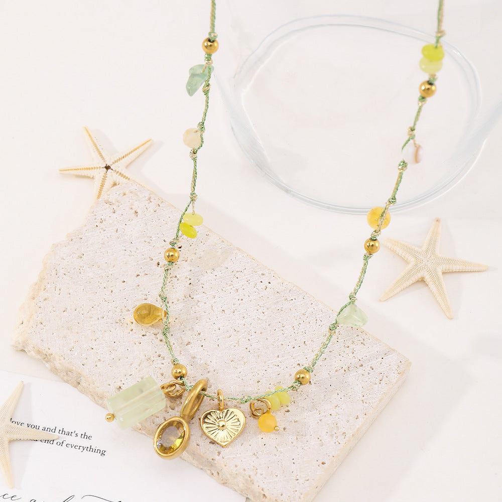 Layered Stone Beaded Choker — beige necklace, view 6