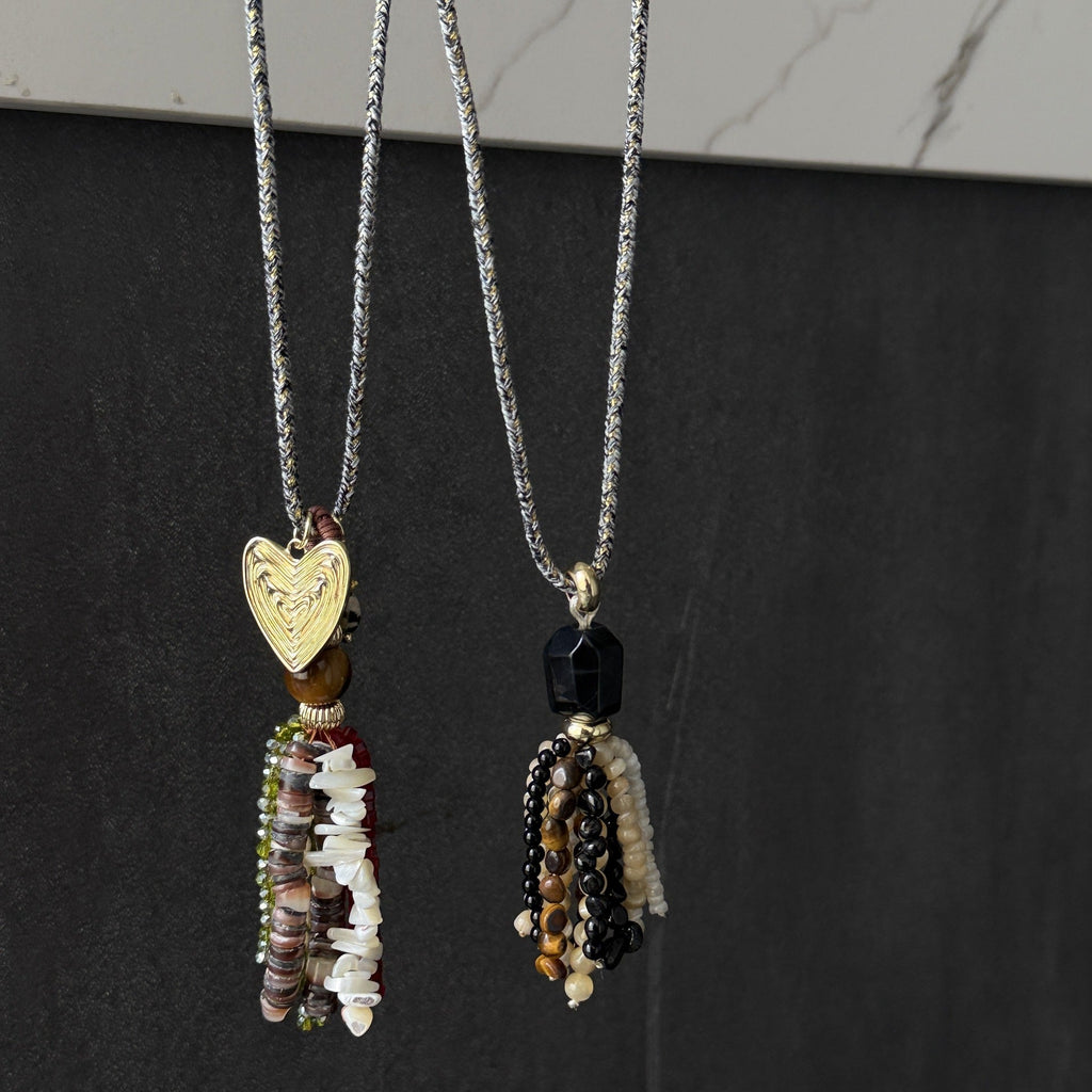 Beaded Long Tassel Necklace — necklace, view 3