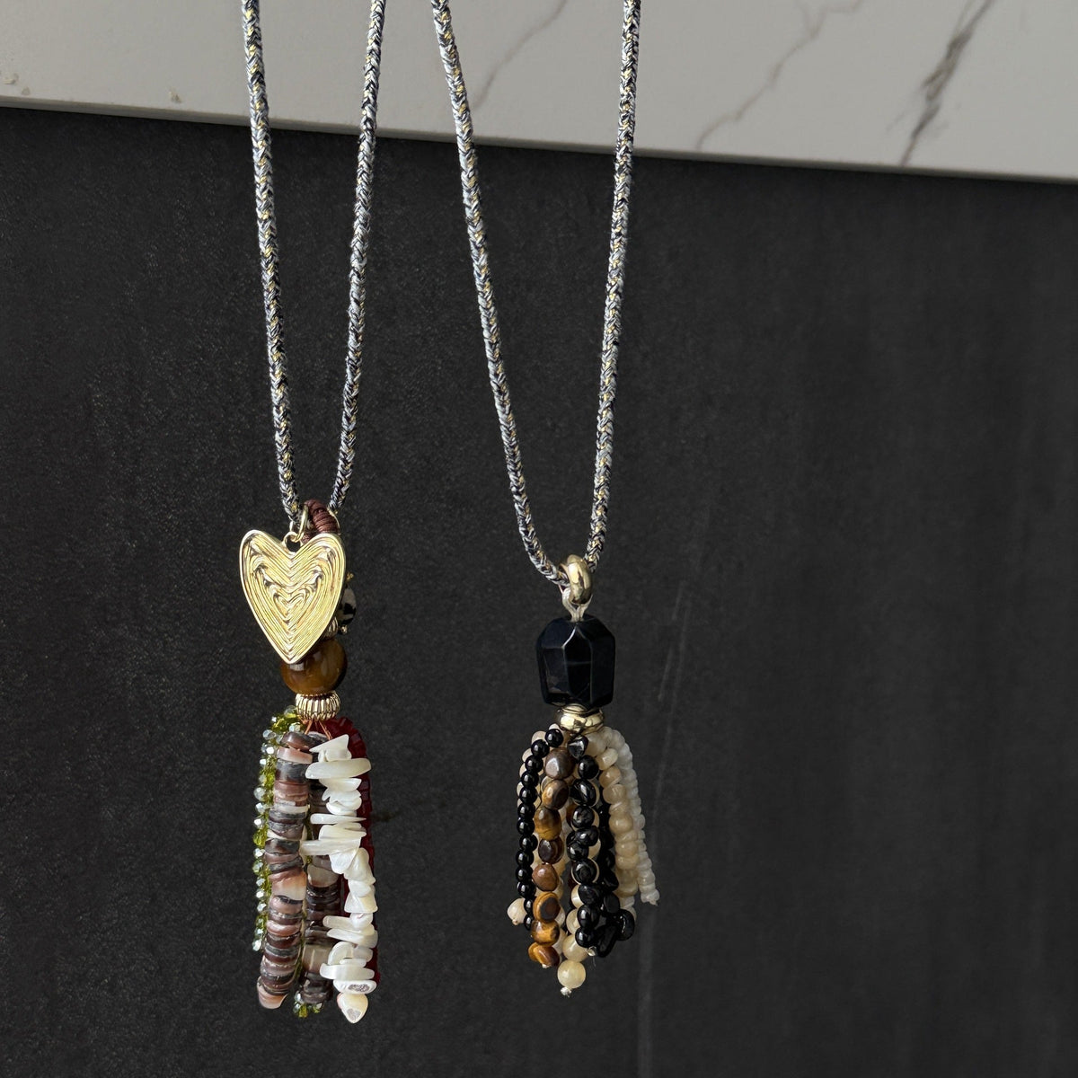 Beaded Long Tassel Necklace — necklace, view 3