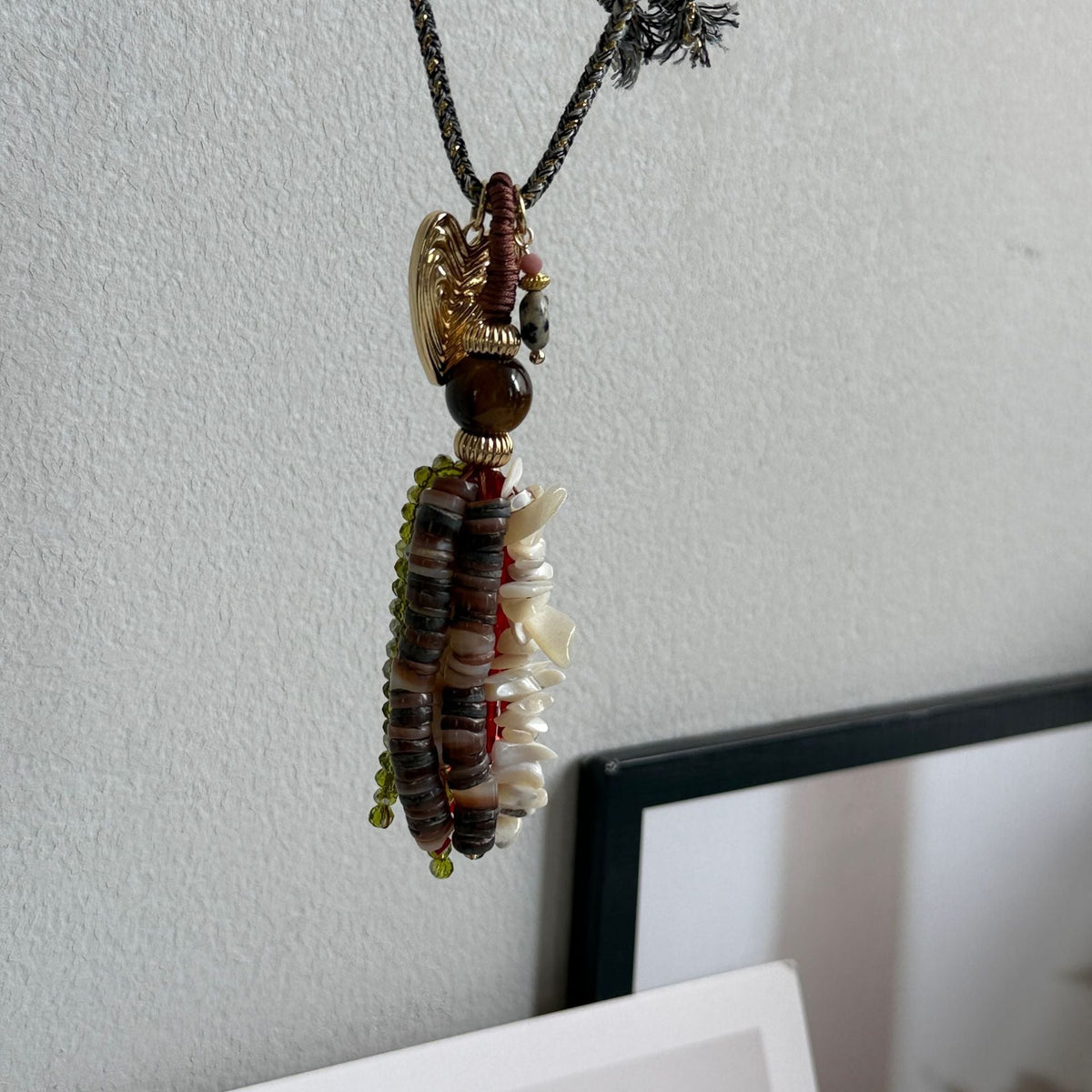 Beaded Long Tassel Necklace — necklace, view 4