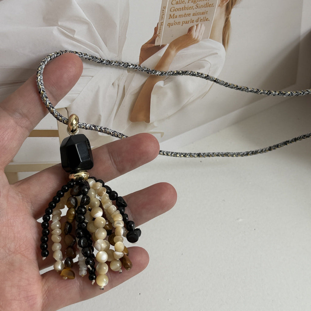 Beaded Long Tassel Necklace — necklace, view 5