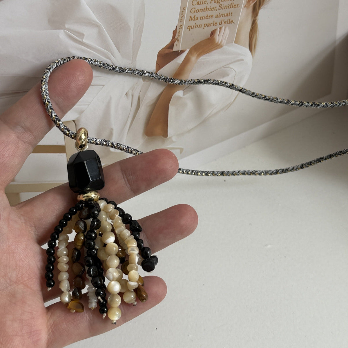 Beaded Long Tassel Necklace — necklace, view 5