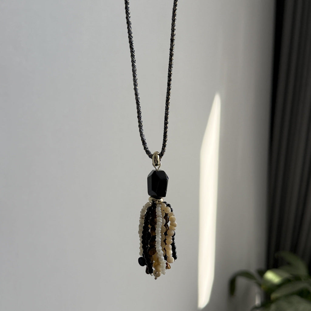 Beaded Long Tassel Necklace — necklace, view 6