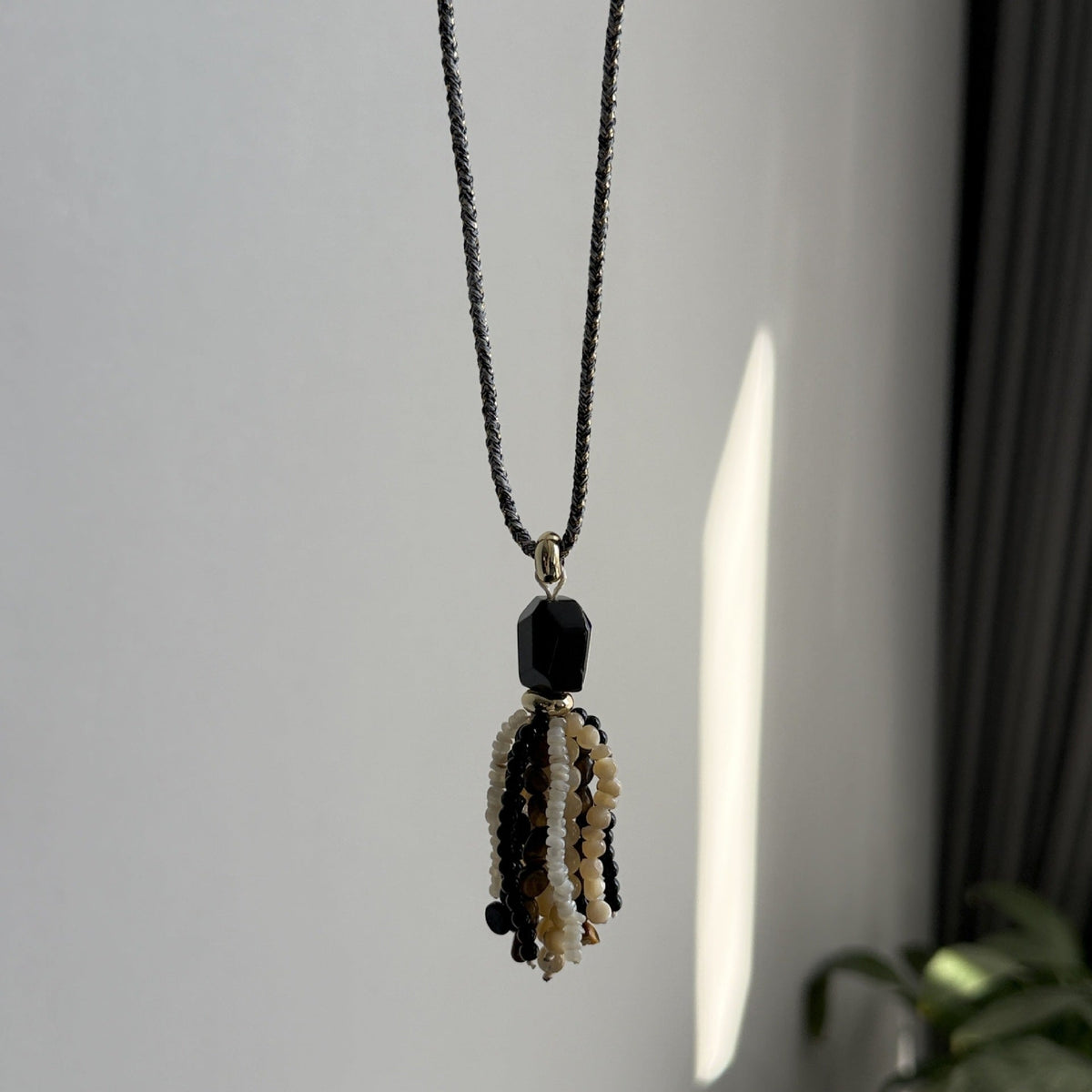 Beaded Long Tassel Necklace — necklace, view 6