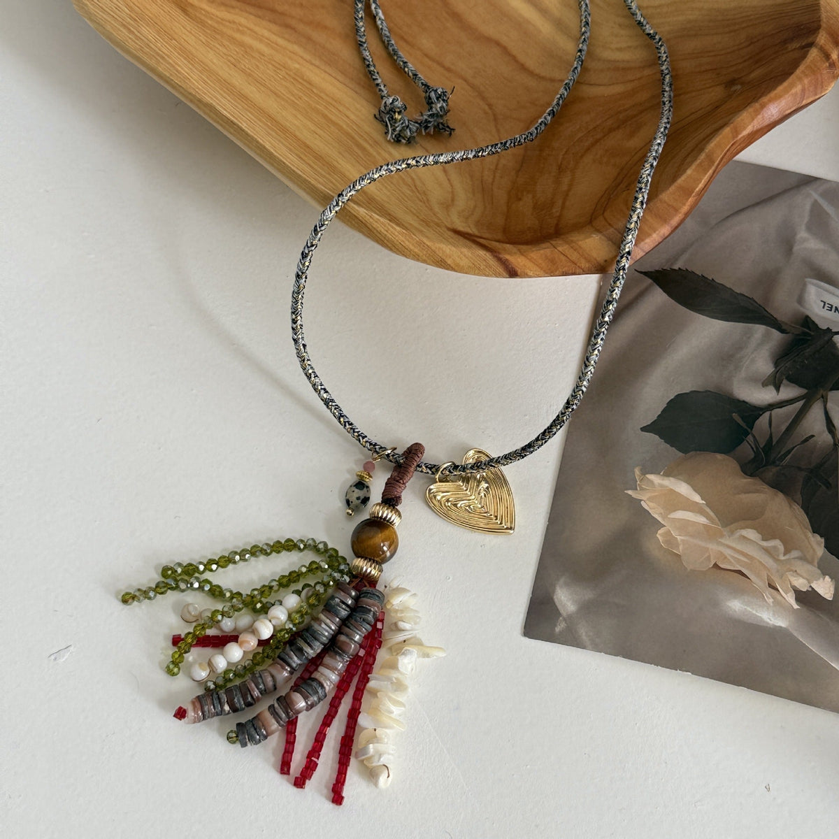 Beaded Long Tassel Necklace — necklace, view 8