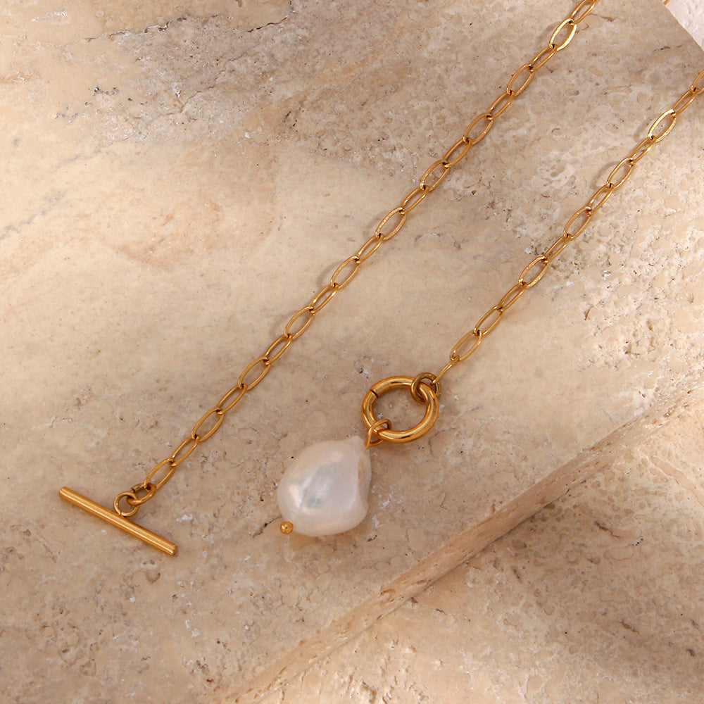 Baroque Pearl Toggle Necklace — gold necklace, view 5