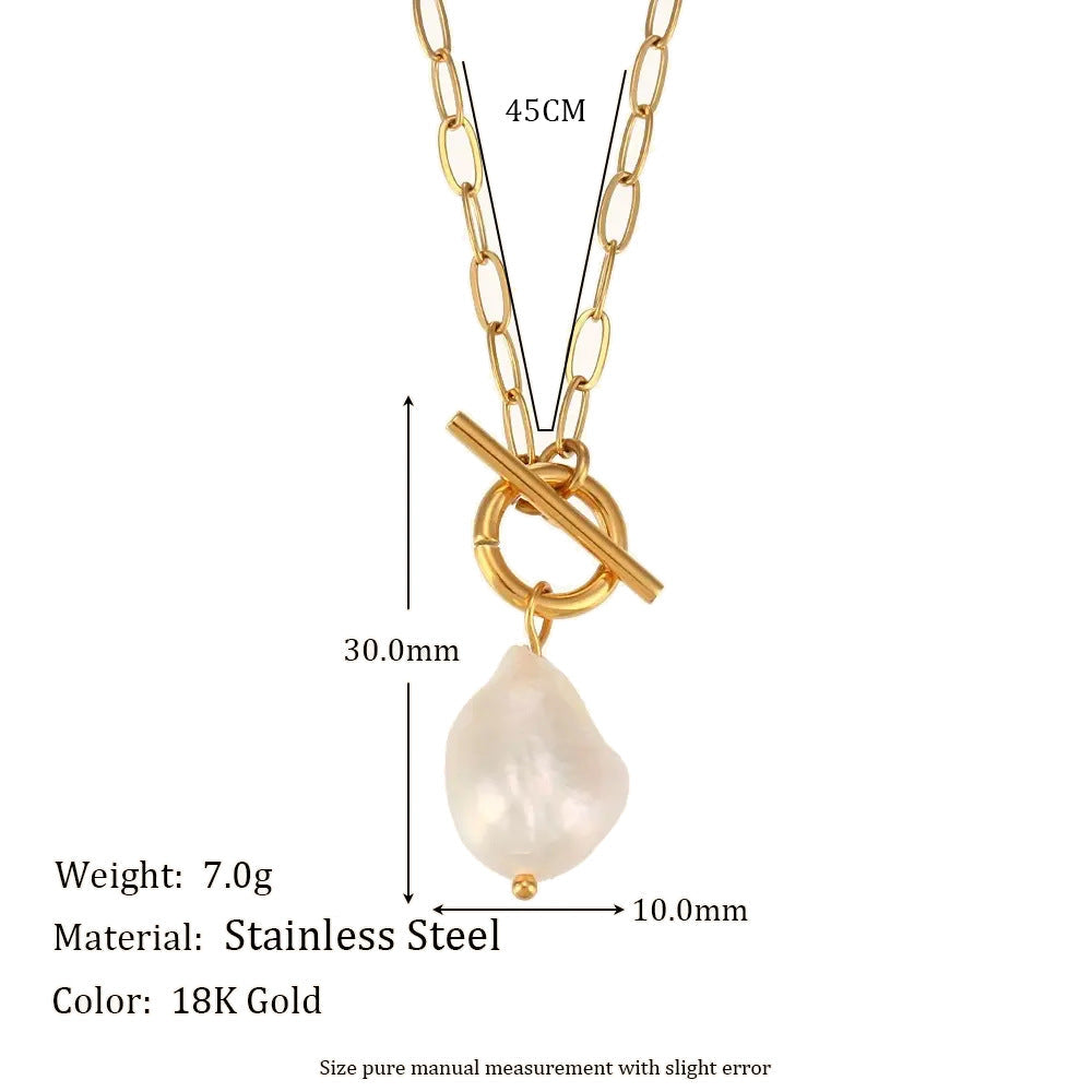 Baroque Pearl Toggle Necklace — gold necklace, view 8