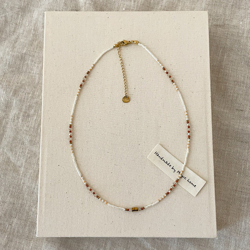 Layered Beige Beaded Choker — beige necklace, view 2