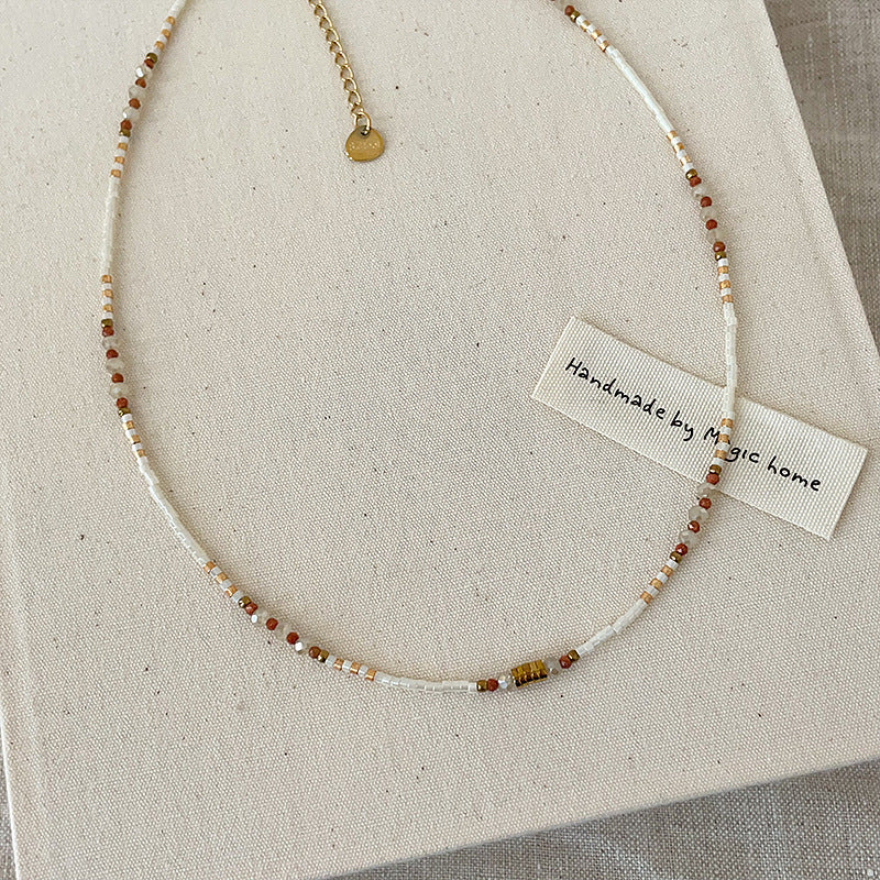 Layered Beige Beaded Choker — beige necklace, view 3