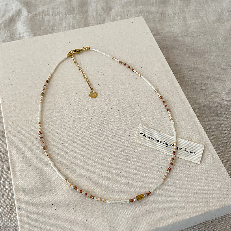 Layered Beige Beaded Choker — beige necklace, view 4