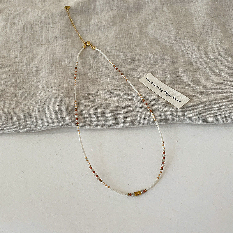 Layered Beige Beaded Choker — beige necklace, view 5