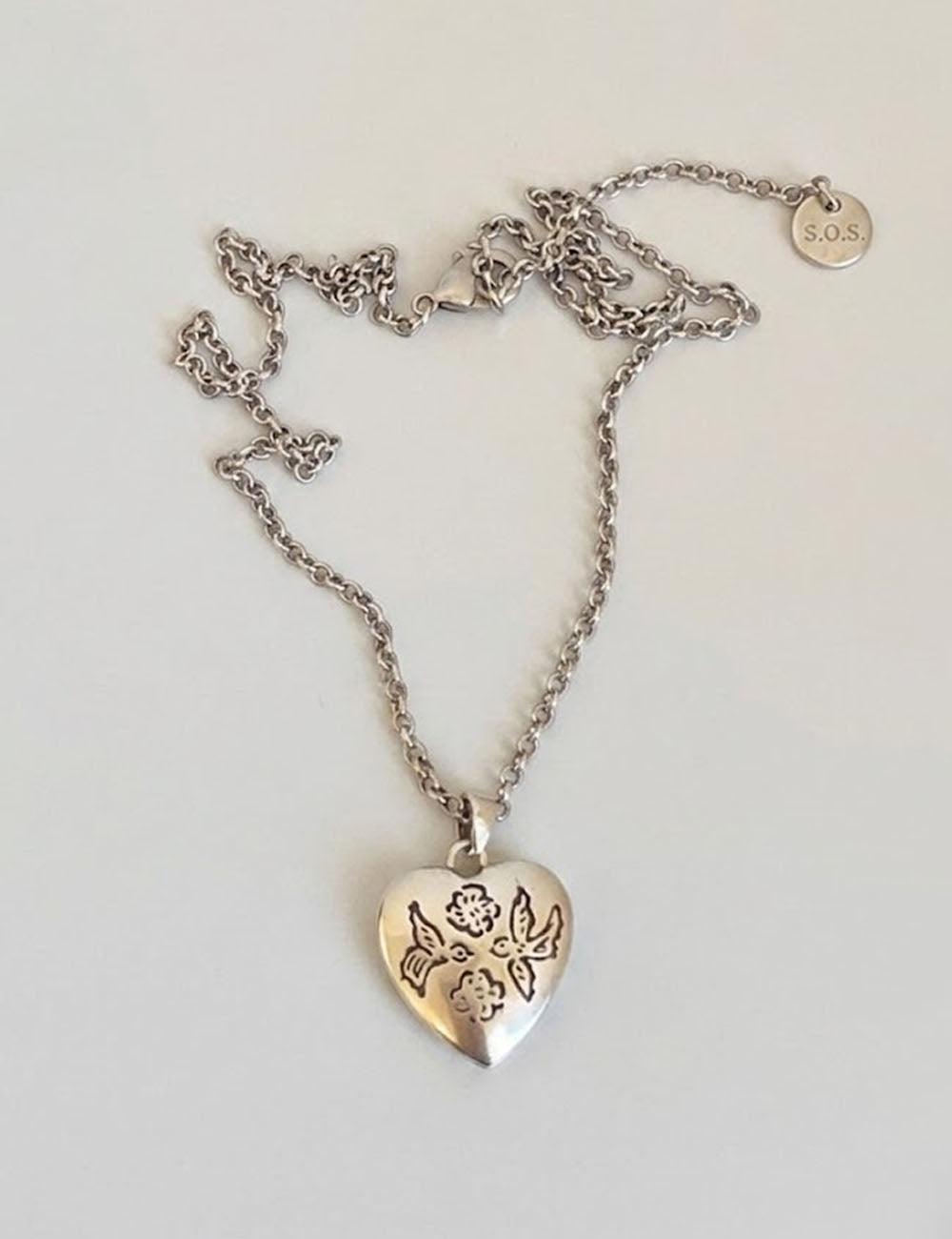 Embossed Heart Pendant Necklace — silver necklace