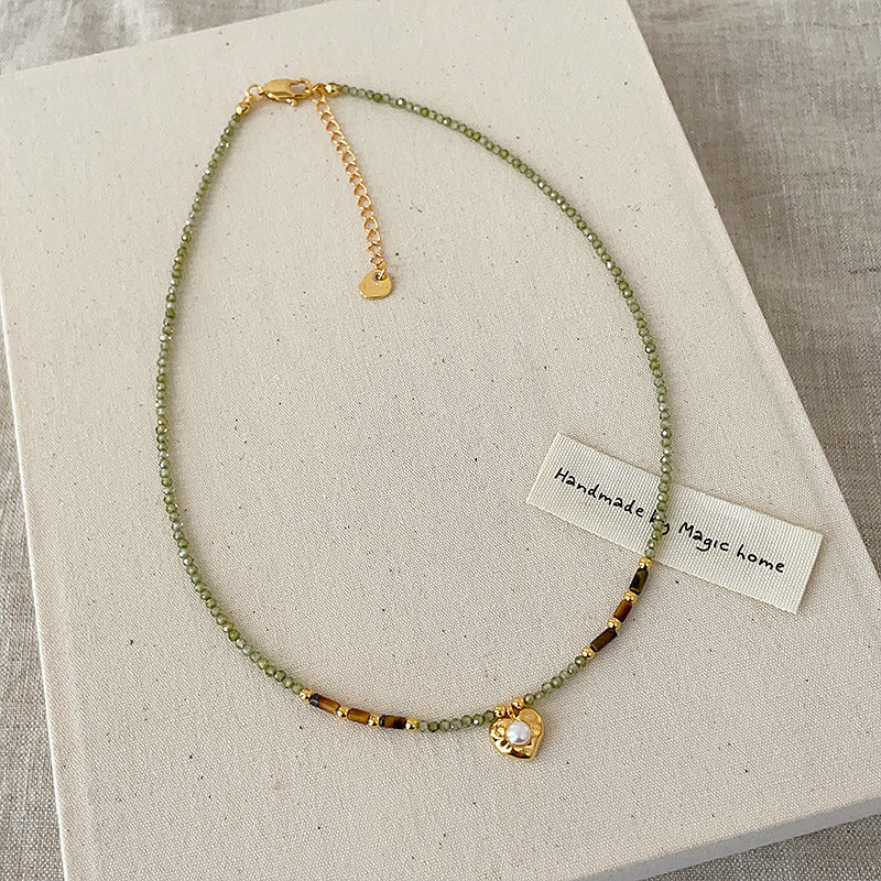 Crystal Heart Pendant Choker — green necklace, view 2