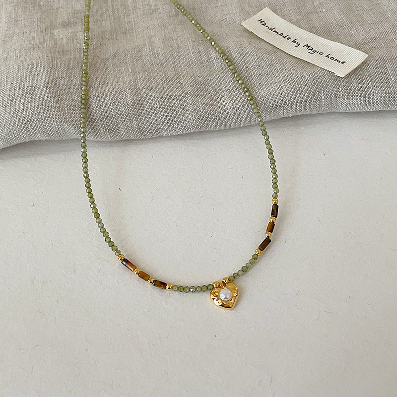 Crystal Heart Pendant Choker — green necklace, view 3
