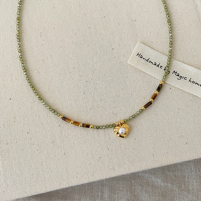 Crystal Heart Pendant Choker — green necklace, view 4